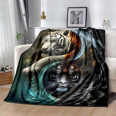 1pc The Dual Nature of Tigers In Water and Fire Blanket Seasonal Home Decor Gift for and , Soft Throw Blanket for All Seasons, Living Room .K089