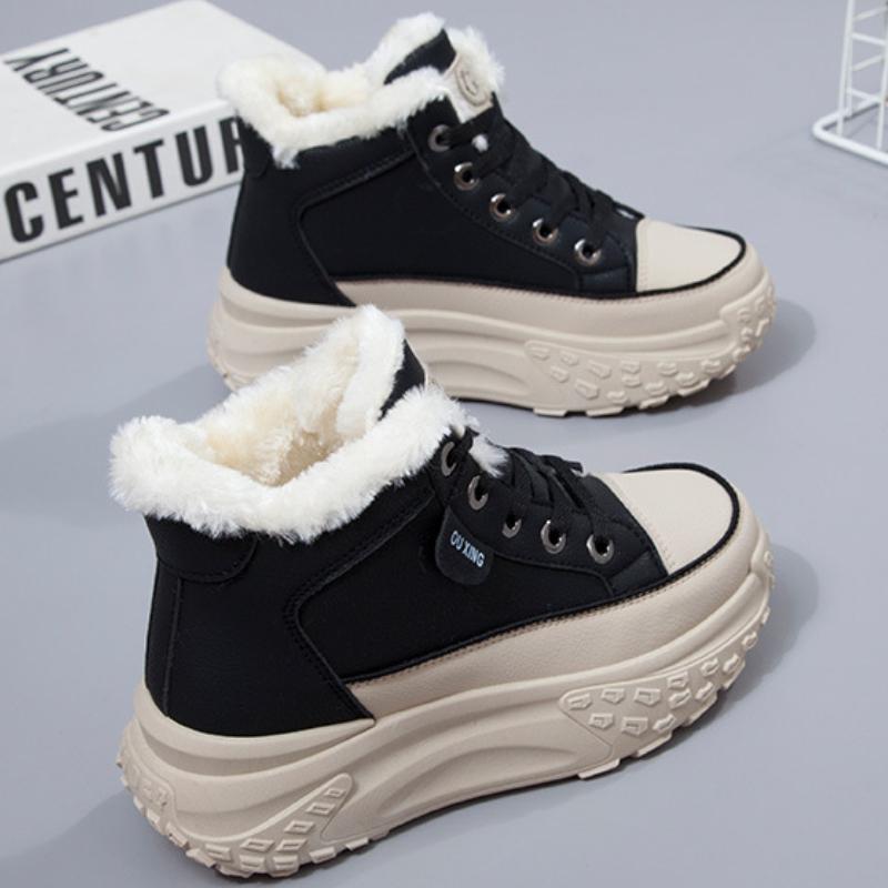 Winter High Top Sneakers Elevated Shoes Women Casual Lace Up Thickening Warm Sport Shoes Leisure Trainers Run Shoes