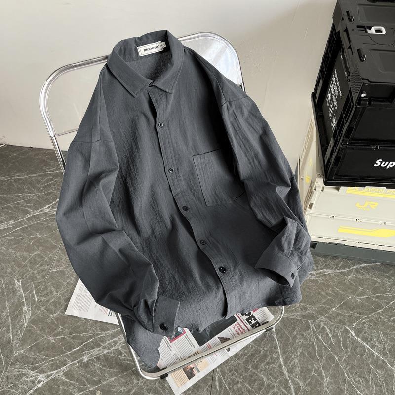 Pánská košile s dlouhým rukávem v japonském stylu z bavlny a lnu - moderní, volná ležérní bunda na jaro a podzim