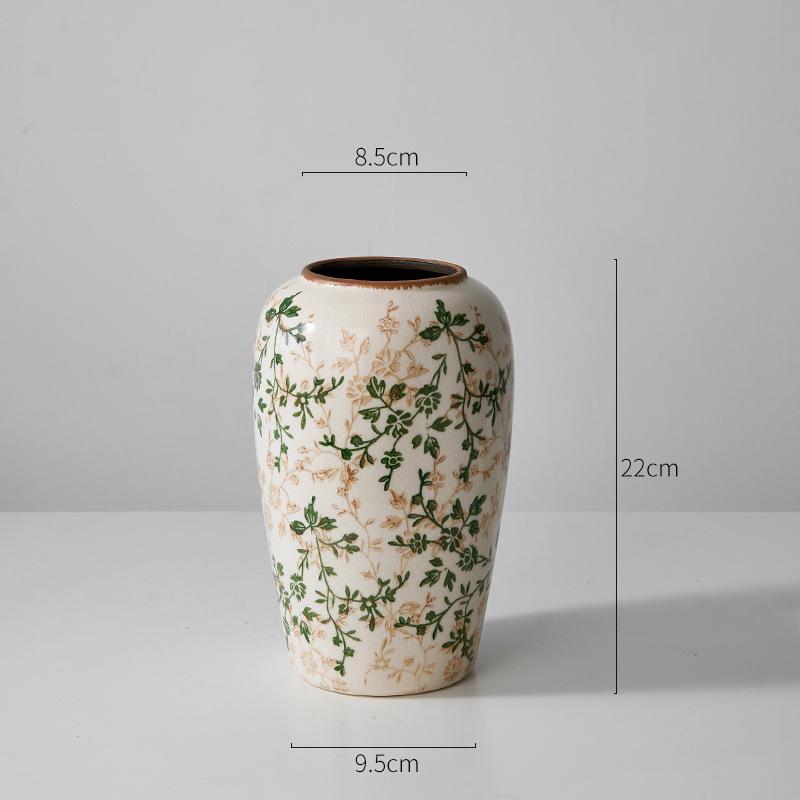 American Country Crackle Glaze Ceramic Milk Jug Vase - Pastoral Feng Shui Flower Arrangement Retro Decor