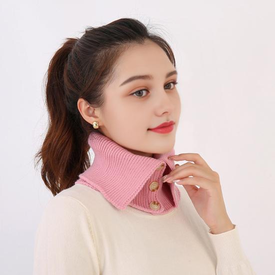 Yousheng Fake Collar Scarf Soft Velvet Thickened Winter Scarf Windproof Solid Color Buttons Closure Knitting Collar Decorative Scarf