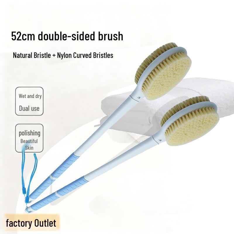 

Cross-Border Dual-Sided Shower Brush: Long Handle, Soft Bristles, Massage & Exfoliate Light Blue Double-sided Detachable Bath Brush