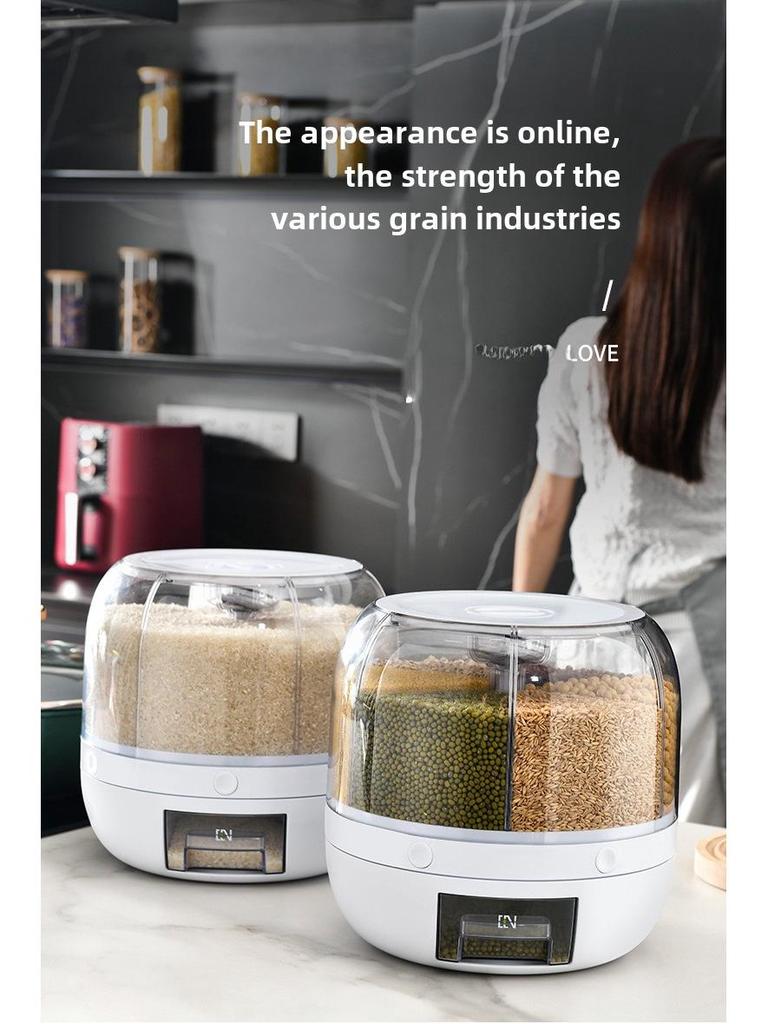 Rotating Rice Storage Container: Insect and Moisture-Proof Sealed Jar with Partition for Grain Preservation