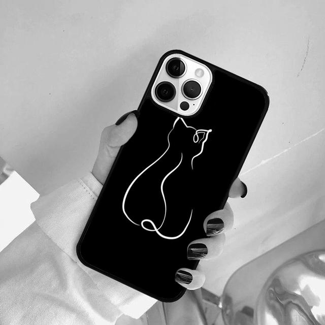 Minimalist line Cat Phone Case Cover For iPhone 17 Air 15 Pro MAX 16 Plus 14 12 11 13 coque