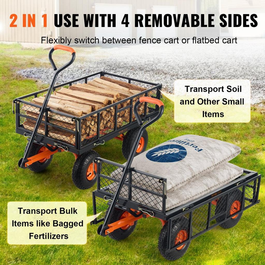 Garden Dump Cart Heavy-duty Metal Yard Carts and Wagons 880 lbs Loading