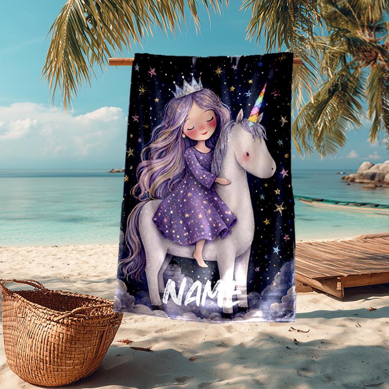 Custom Name Ultra-Soft Beach Towel with Unicorn Theme,Ideal for Pool - Camping, Diving - Perfect Travel Essential, Vibrant Beach Towel.