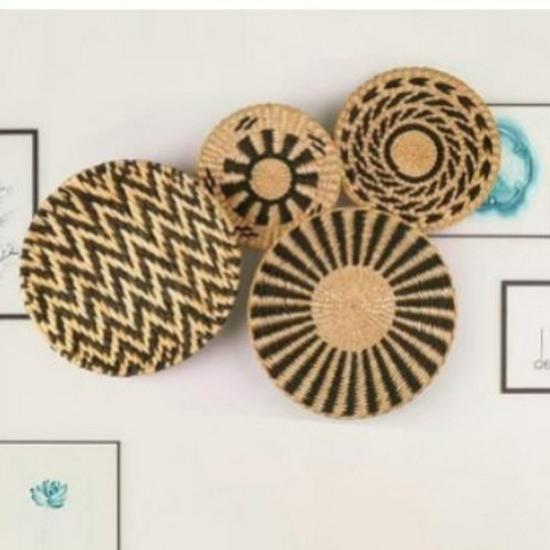 Set de Cestas de Pared Tejidas Bohemianas - Decoración Colgante Tejida a Mano para Sala de Estar o Entrada