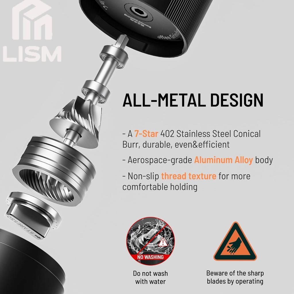 Electric Burr Coffee Grinder All-Metal Portable USB Rechargeable with  48 Settings for Espresso