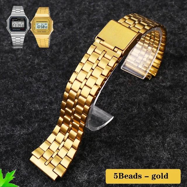 Retro Small Square Metal Watchband For CASIO A159w-n1 A158WA/168 LA670 AE-1200/W-218H/F84 Strap Stainless Steel Bracelet 18mm