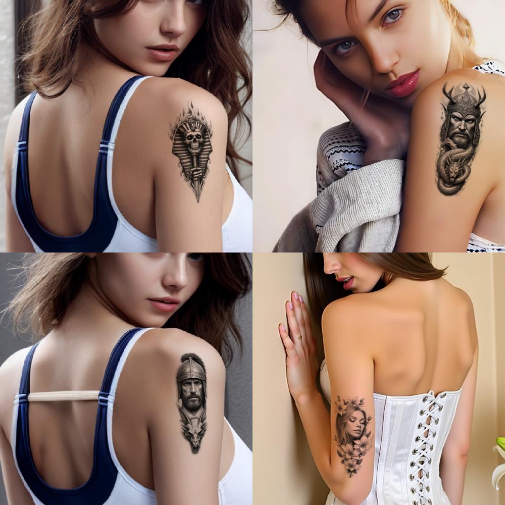 12pcs Temporary Tattoo Waterproof Long-lasting Body Stickers Battle Helmet Warrior Head Modern Man For Thighs Women Adults