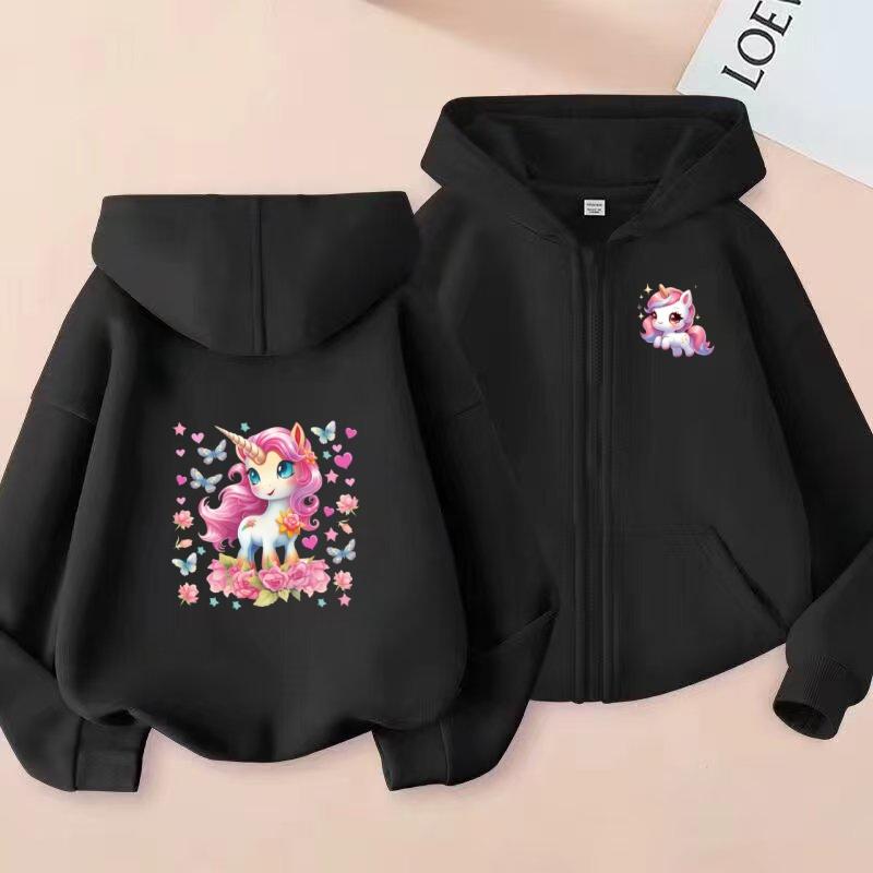 Girls Boy Leisure Sweatshirt Coat Children's Pretty Girl Pink Gift Charming Unicorn Cardigan Hoodies Kawaii Zipper Style