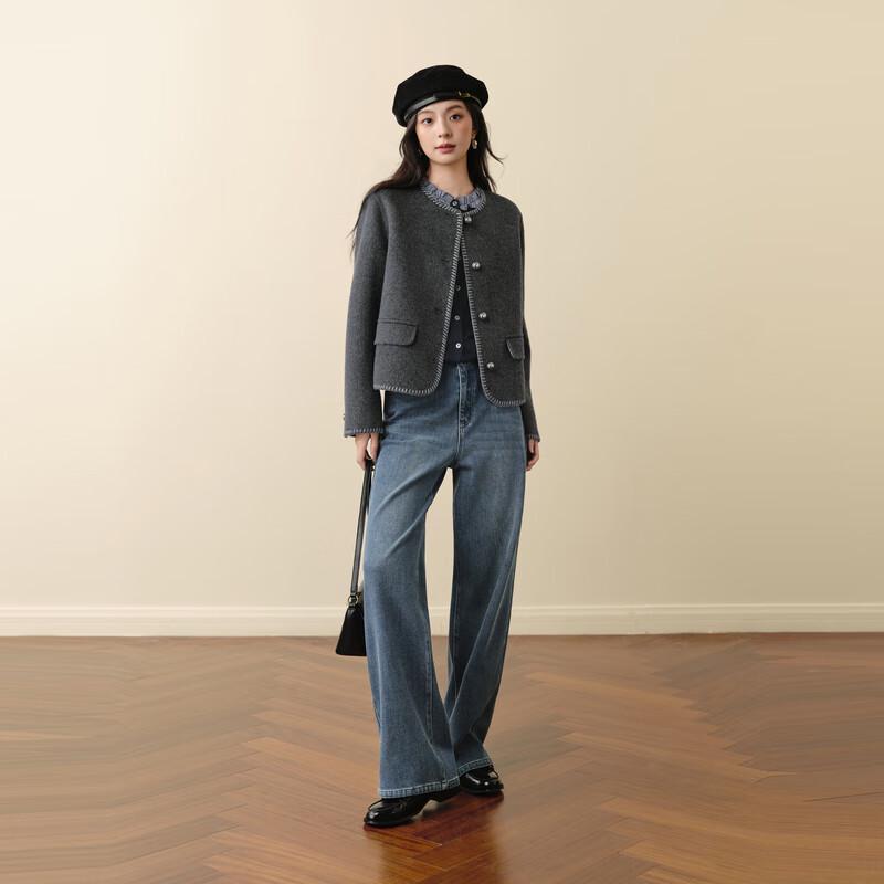 SEIFINI Women's Straight Shoulder Wool Double-faced Coat