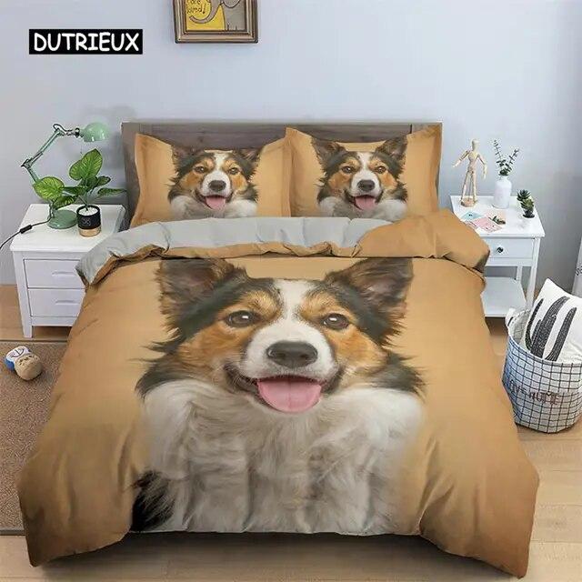Cute Dog Bedding Set Microfiber 3D Pet Puppy Duvet Cover Animal Theme Quilt Cover Single Queen King For Child Boys Girls Bedroom