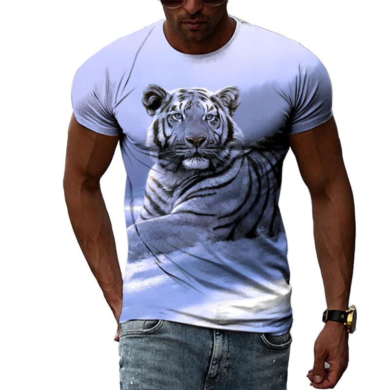 Topuri largi de vară Bărbați Îmbrăcăminte de mărime mare Tricou cu imprimeu 3D cu animale pentru cupluri Tricouri cu model de tigru Top cu mânecă scurtă cu decolteu Cămăși pentru bărbați respirabile