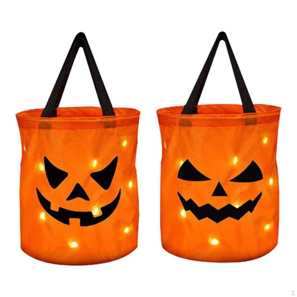 2Pcs Halloween Pumpkin Candy Bags, with Light, Pouch Multipurpose Trick or Treat Bags Gift