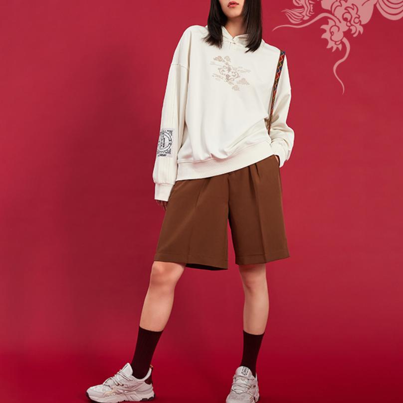 Li Ning X Palace Museum Embroidered Pattern Casual Sports Hoodie Unisex Hoodies Cloud-White AWDQA67-1