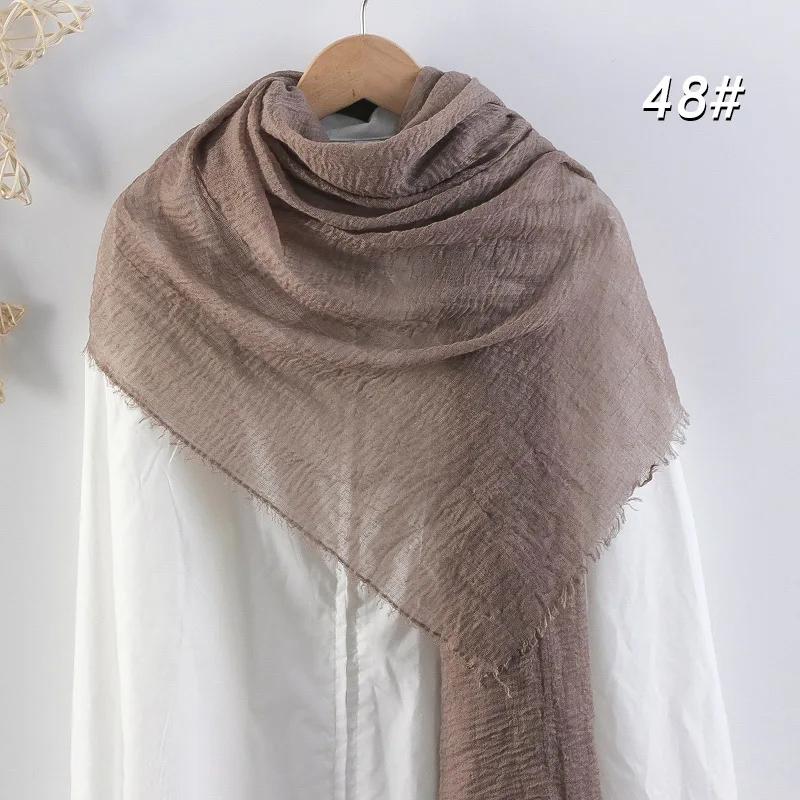 Eșarfă Moale din Bumbac și In 90x180cm Femei Musulmane Eșarfă Hijab Șifonată Culoare Solidă Șaluri Islamice de Cap Înfășurări Eșarfă de Cap Femei