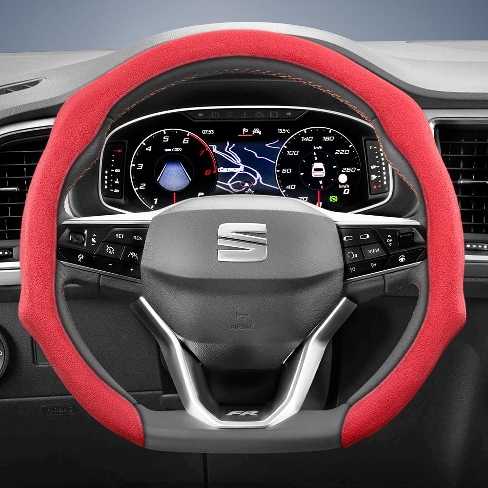 nlcr7 Suitable for Seat Premium Suede Snap-On Steering Wheel Cover, Non-Slip and Durable, Available for Ibiza, Arona, Leon, Leon Sportstourer,