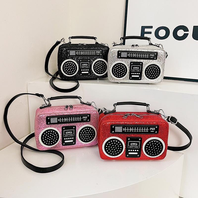 Bolsa rádio com lantejoulas para comércio exterior 2025 nova moda europeia e americana bolsa de ombro de cor contrastante bolsa mensageiro versátil feminina