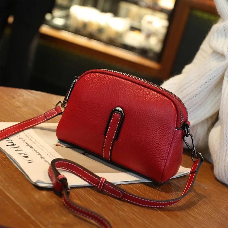 Genuine Cowhide Leather Crossbody Small Bag for Women - Compact Phe Purse, Adjustable Shoulder Strap, Summer Lightweight Bag