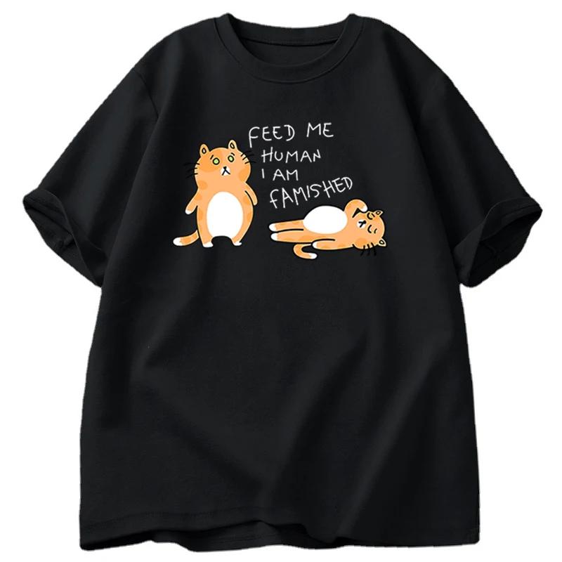 T-shirts Men Women Fuuny Cat Lovely Print T Shirt Summer Cotton Men's T-shirts Casual Harajuku Oversized Male Clothing Tees