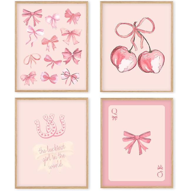 Boat Wades Pink Coquette Bow Wall Art Poster,Bow Pink Room Decor,Preppy Pink Coquette Bow Poster Prints Wall Art,Bow Room Decor,Girls Bedroom Dorm Pink Bow2