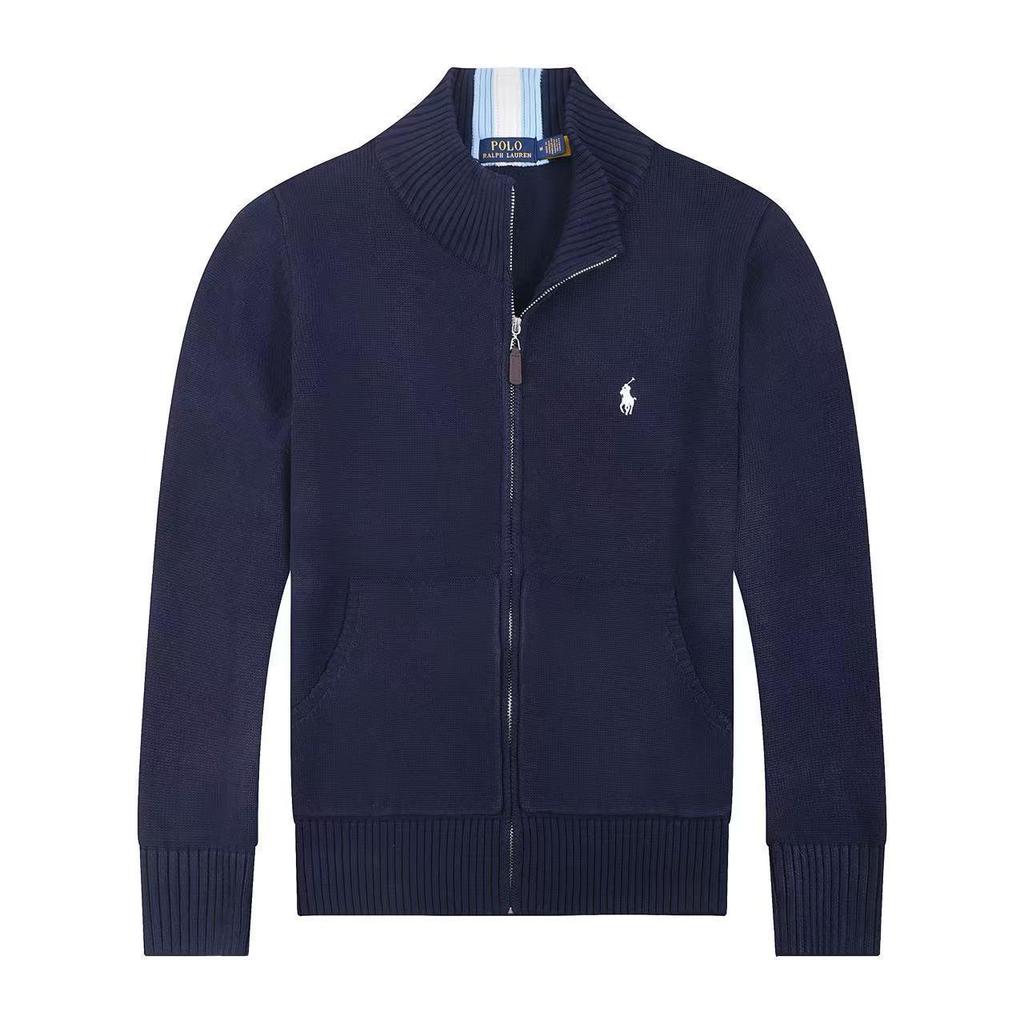 Men's Slim Fit Stand Collar Cardigan Sweater with Small Horse Logo - Spring & Autumn Long Sleeve Knitwear