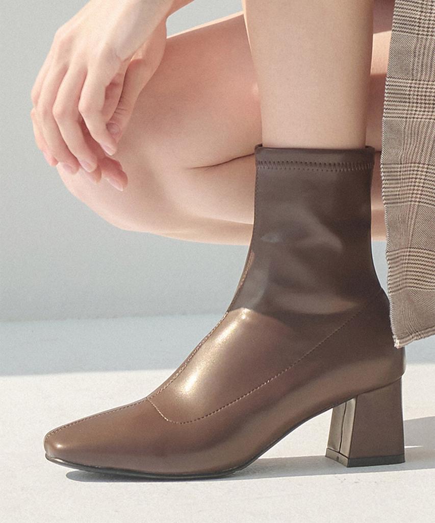 Salt And Chocolate Square Toe Stretch Sock Ankle Boots 412146001 (5.5Cm/3 Colors)