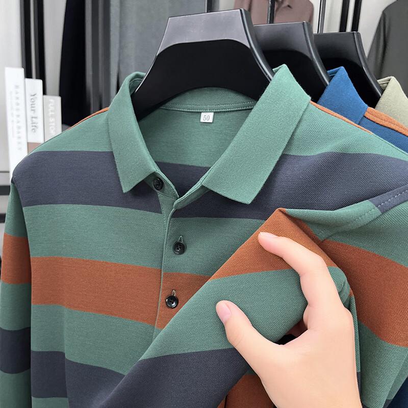 Firstview Men's Striped Cotton Long-Sleeve Polo Shirt