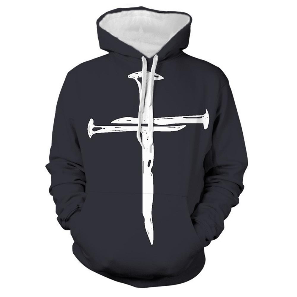 Spring and Autumn Casual Pullover Personalised Cross 3D Digital Print Fashion Hoodie Sweatshirt