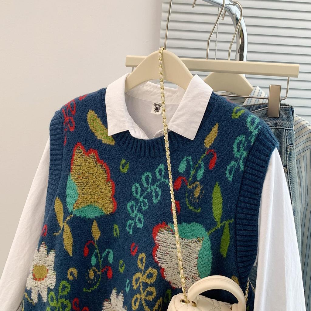DIMANAF 2024 Autumn Women Sleeveless Vest Printing Sweaters Knitting Casual Style Loose Sweater