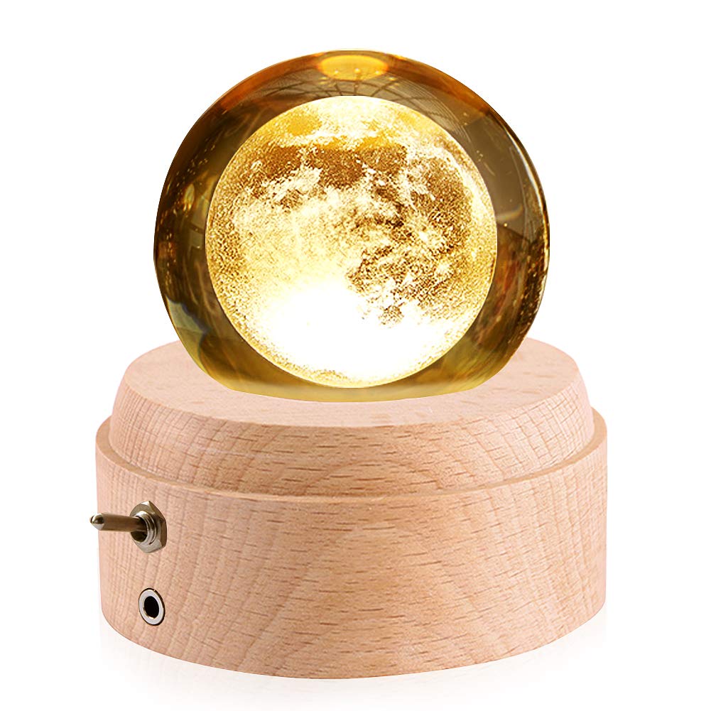 Mozalida Music Box Perfect As a Birthday Christmas Snow Globe Day Moon or for Features Ambient Bedside LED USB Projection Stylish Wooden Handmade