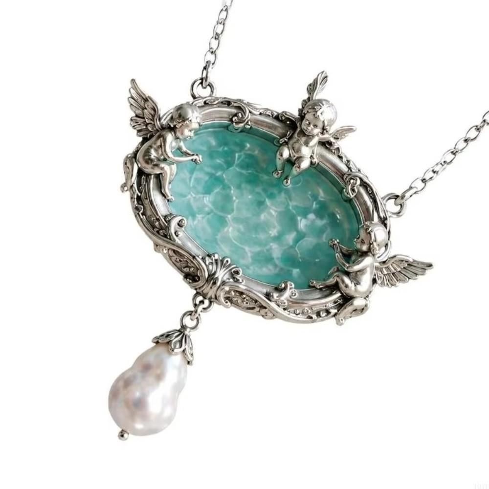Embossed Detail Clavicle Chain Retro Design Wishing Fountain Necklace Party Occasion