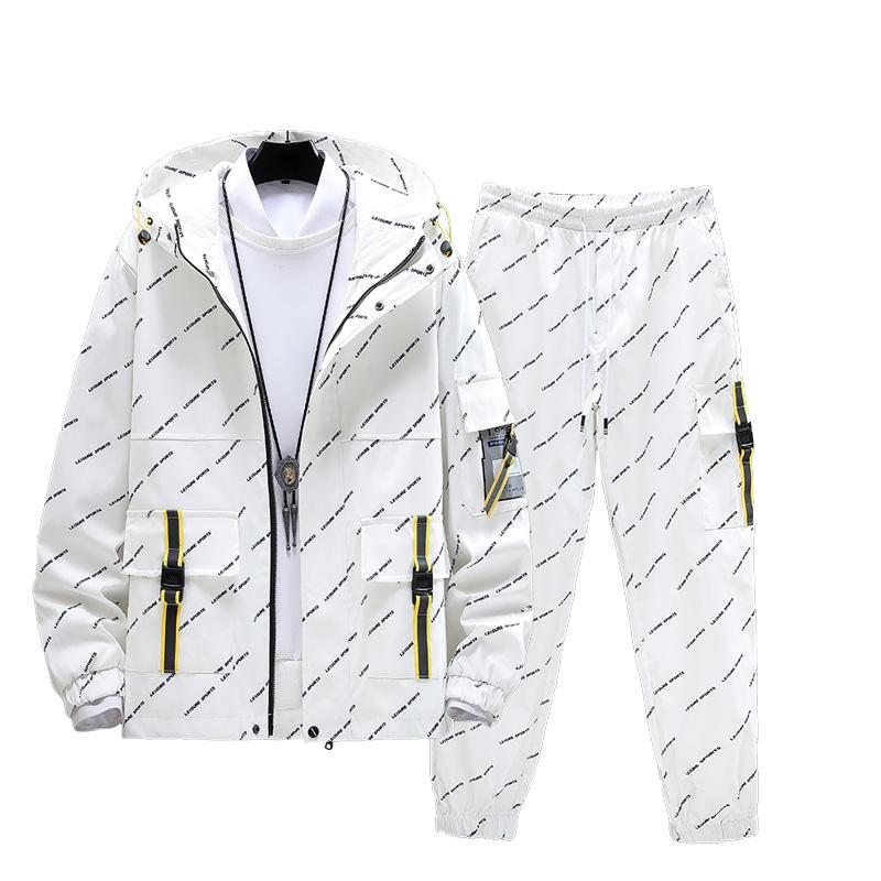 Pánská tepláková souprava Ležérní sady s mikinami Podzimní pánské bundy+kalhoty Dvoudílné sady Hip Hop Streetwear Sportovní oblek Patchwork