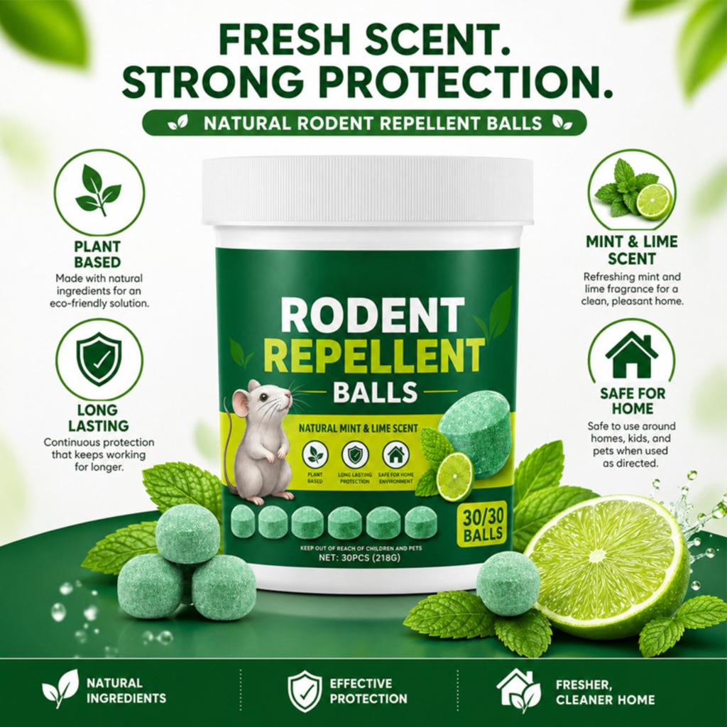 Rodent Repellent Balls Natural Mint Lime Scent 30 Pieces Long Lasting Protection Safe for Home Environment Plant Based Formula