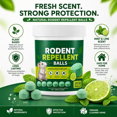 Rodent Repellent Balls Natural Mint Lime Scent 30 Pieces Long Lasting Protection Safe for Home Environment Plant Based Formula