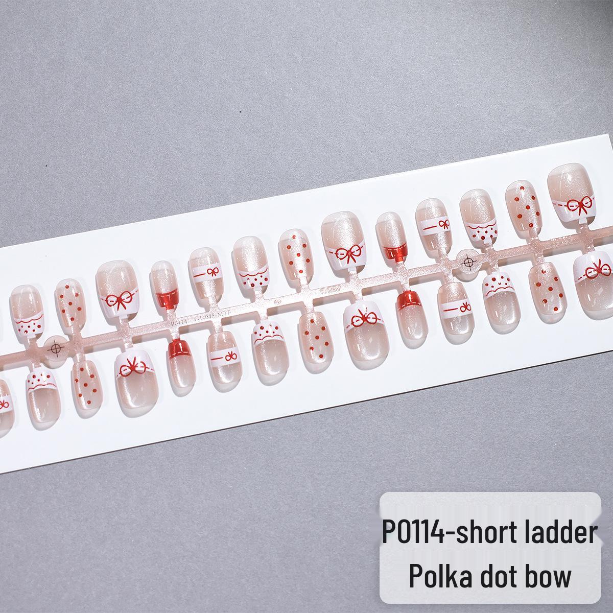 

Красные ногти с принтом «кошачий глаз» в горошек, накладные – набор из 30 штук