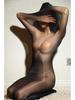 5D Ultrathin Seamless Women's Full Coverage Bodysuit and Stockings Set - Plus Size, Sexy Black, and White Oily Sheen Design.