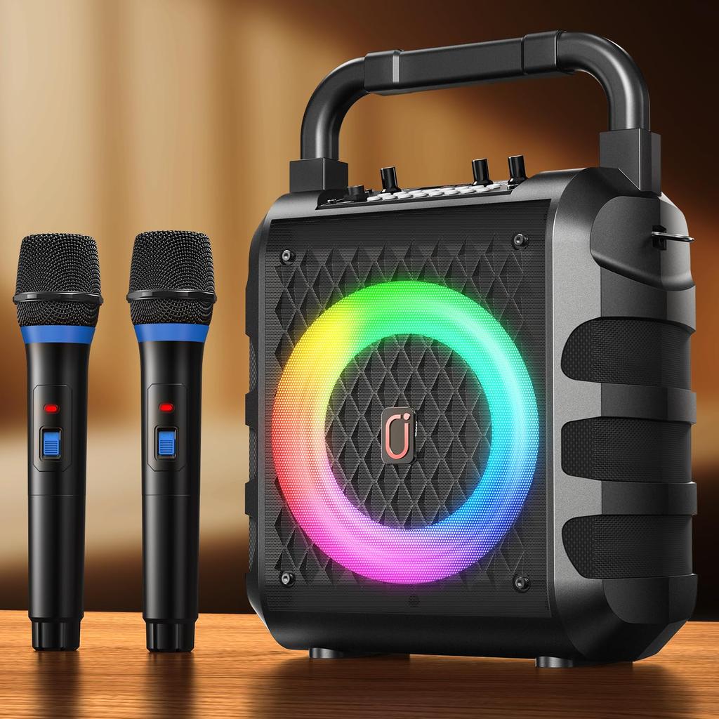 JYX Karaoke Set, Home Speaker Set with Loudspeaker, Two Wireless Microphones, Bluetooth 5.1, Compact PA Set, Portable Karaoke Machine, SD Card, USB