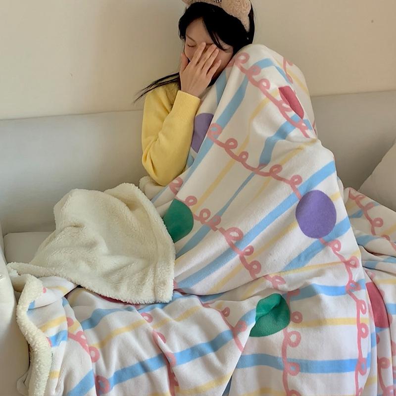 Double-Layer Cartoon Puppy Fleece Blanket Thick Warm Faux Lambs Wool Throw Blankets for Sofa Bed Autumn Winter Soft Plush Plaid