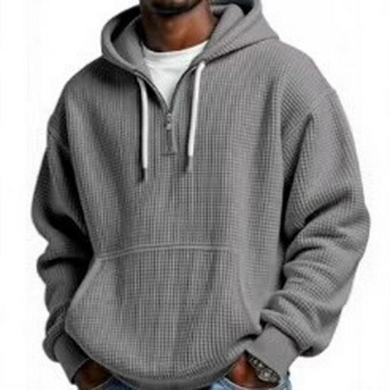 2025 Spring/Autumn Men's Half-Zip Hooded Solid Sweatshirt - Custom Logo Option, Long Sleeve, Casual Style.