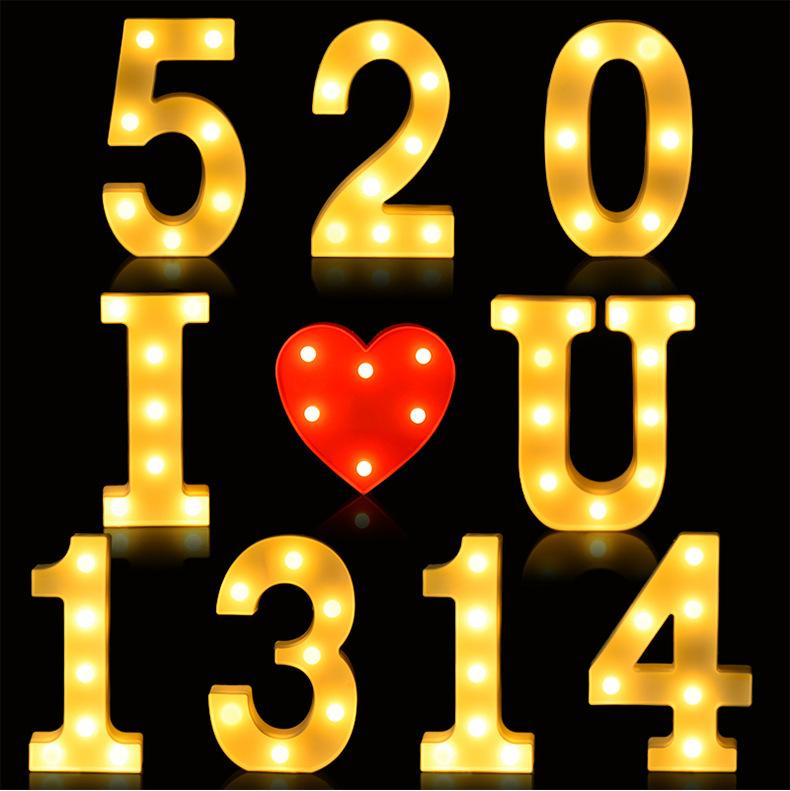 LED-Nachtlampe, 26 Buchstaben, 0–9, digitales Festzelt-Zeichen, Alphabet-Licht, Wand-Hängelampe, Innendekoration, Hochzeit, Party, LED-Nachtlicht