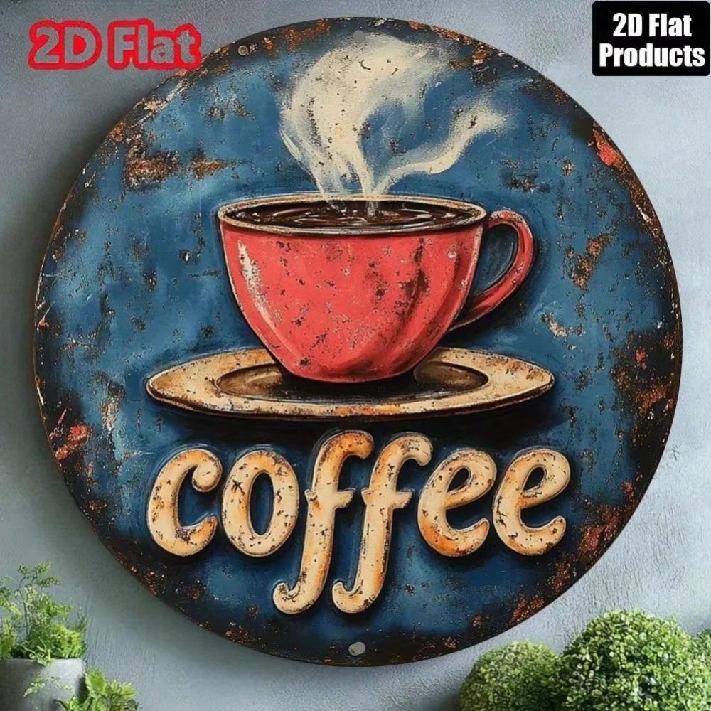1PC Vintage Coffee Sign Wall Art with Steamy Red Cup Home Bar Kitchen Office Decor