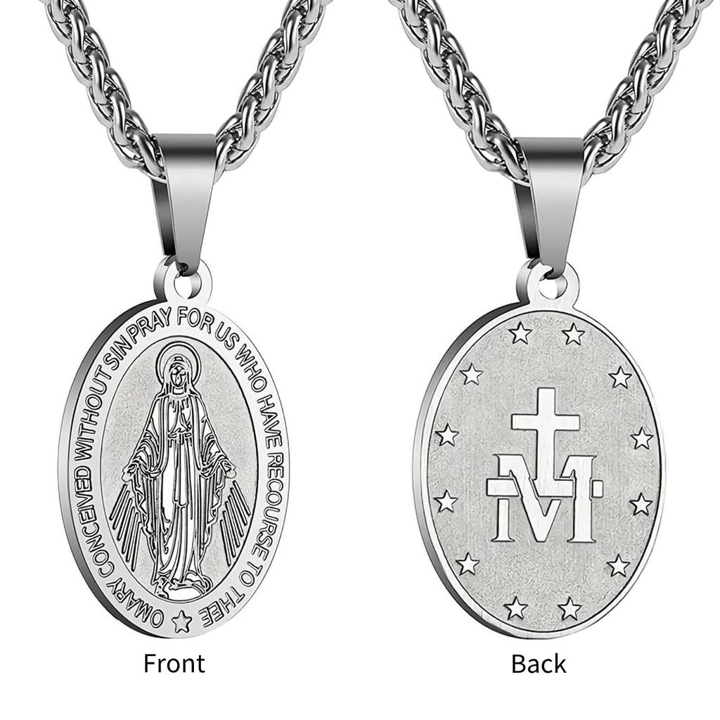 Virgin Mary Pendant Necklace for Women Amulet Christian Prayer Stainless Steel Jewelry Gift