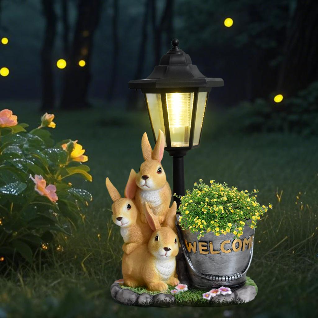 Garden Creative Flower Pot Outdoor Solar Light Animal Sculpture Ornaments Garden Path Landscaping Decoration