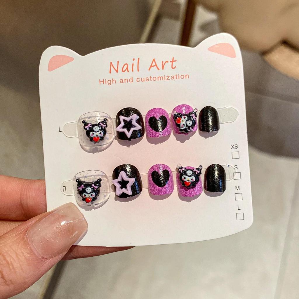 Children's Long-Style Wearable Nail Stickers with Jelly Glue - Cute, Fresh, and Removable Nail Art for Girls