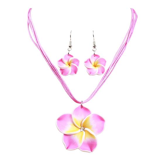 2Pcs/Set Lightweight Floral Jewelry Set, Polymer Clay Realistic Flower Charm Necklace, Hawaiian Style Drop Earrings for Daily Wear