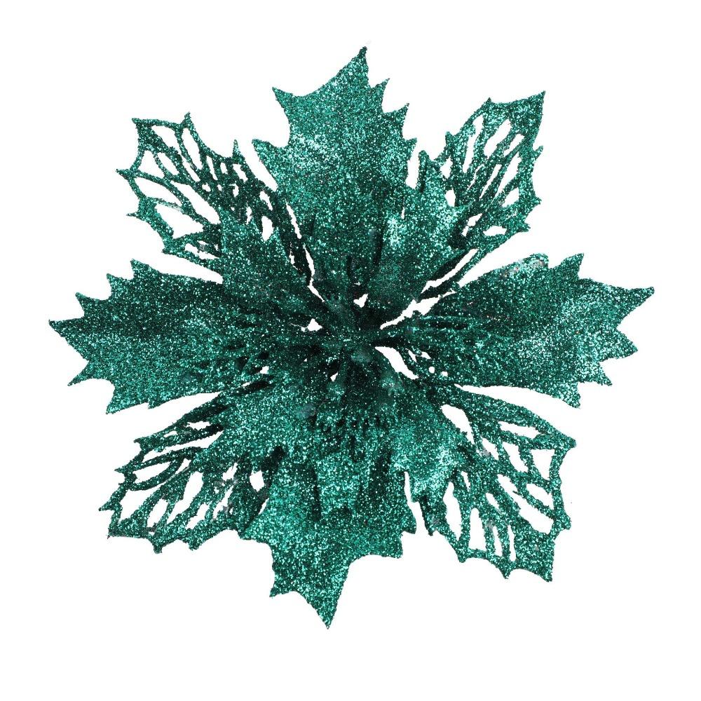 12PCS DIY Decoration Christmas Artificial Flowers 15CM Glitter Fake Flower Christmas Decor