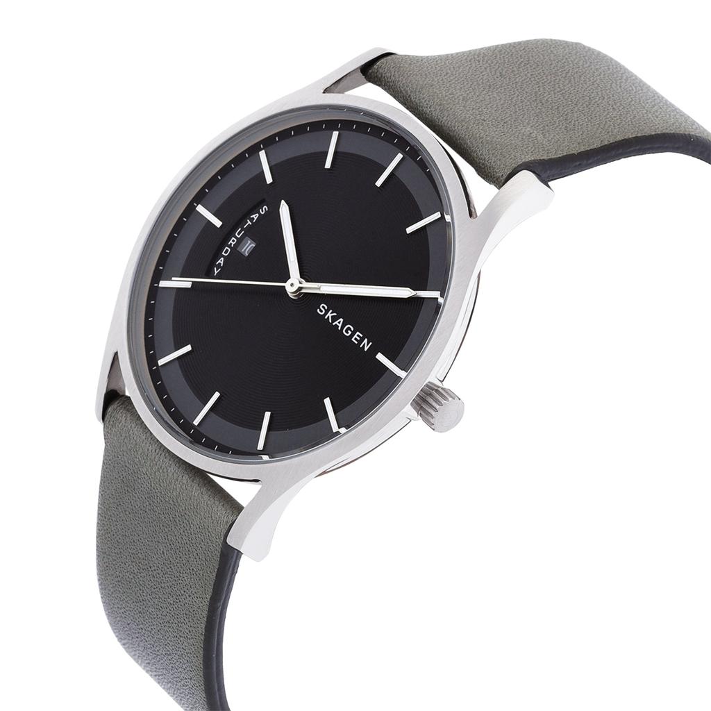 SKAGEN Holst Black Dial Men Olive Green Leather Watch Women's Quartz Watch Stainless Steel 30m 40mm date SKW6394