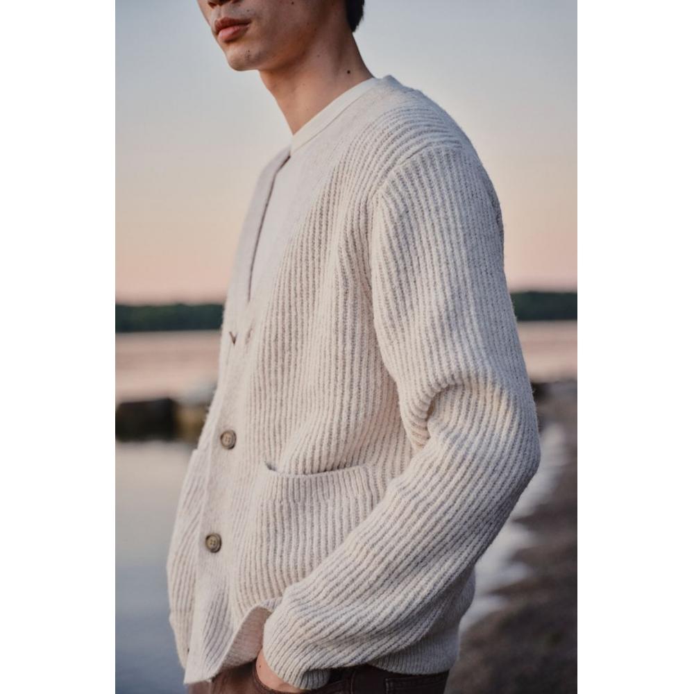 H M Ribbed Knit Cardigan Regular Fit ligHt Beige